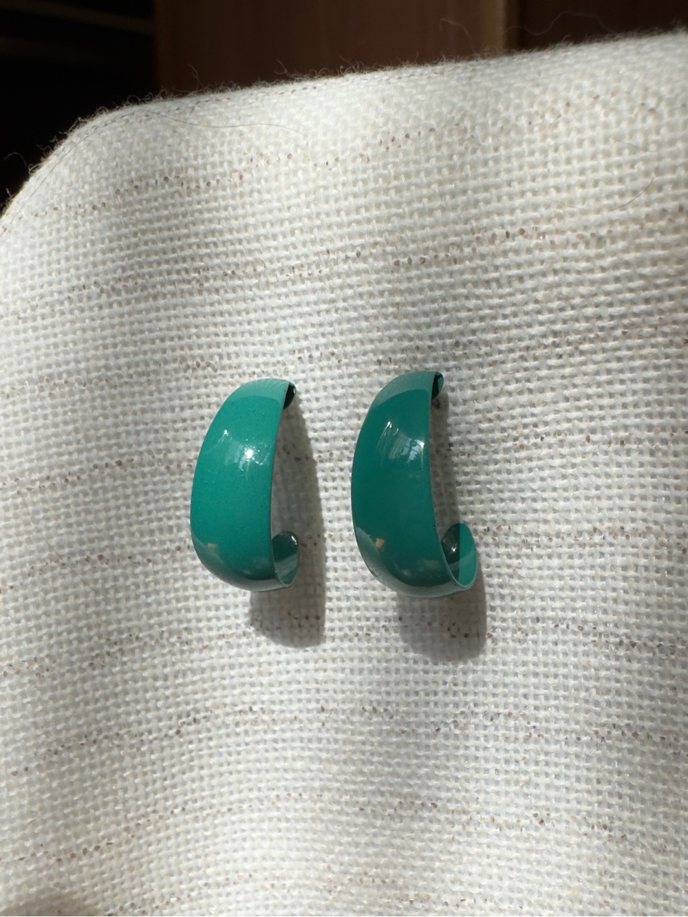Vintage Teal Enamel Hoop Earrings